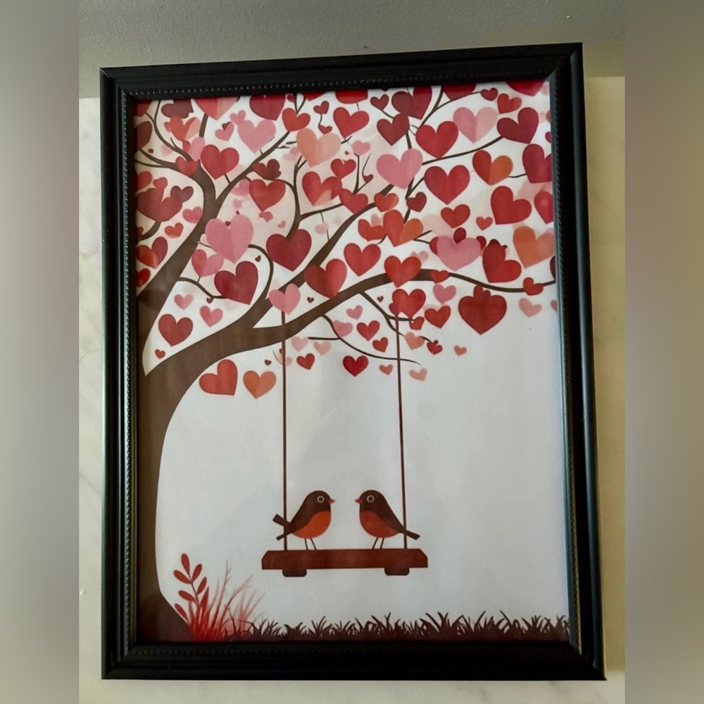 Framed 8x10 Heart Tree Love Birds Art